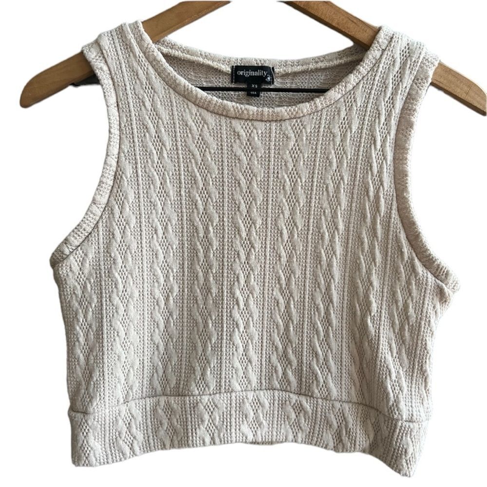 Originality Cable Knit Cropped Tank Top Sleeveless Shirt Size XS
